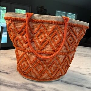 Shade and Shore Beach Bag Large Orange and Cream